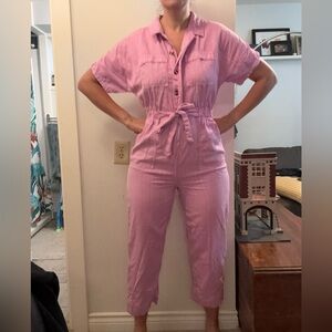 Universal Thread Pink Short-Sleeve Tie-Waist Utility Jumpsuit
